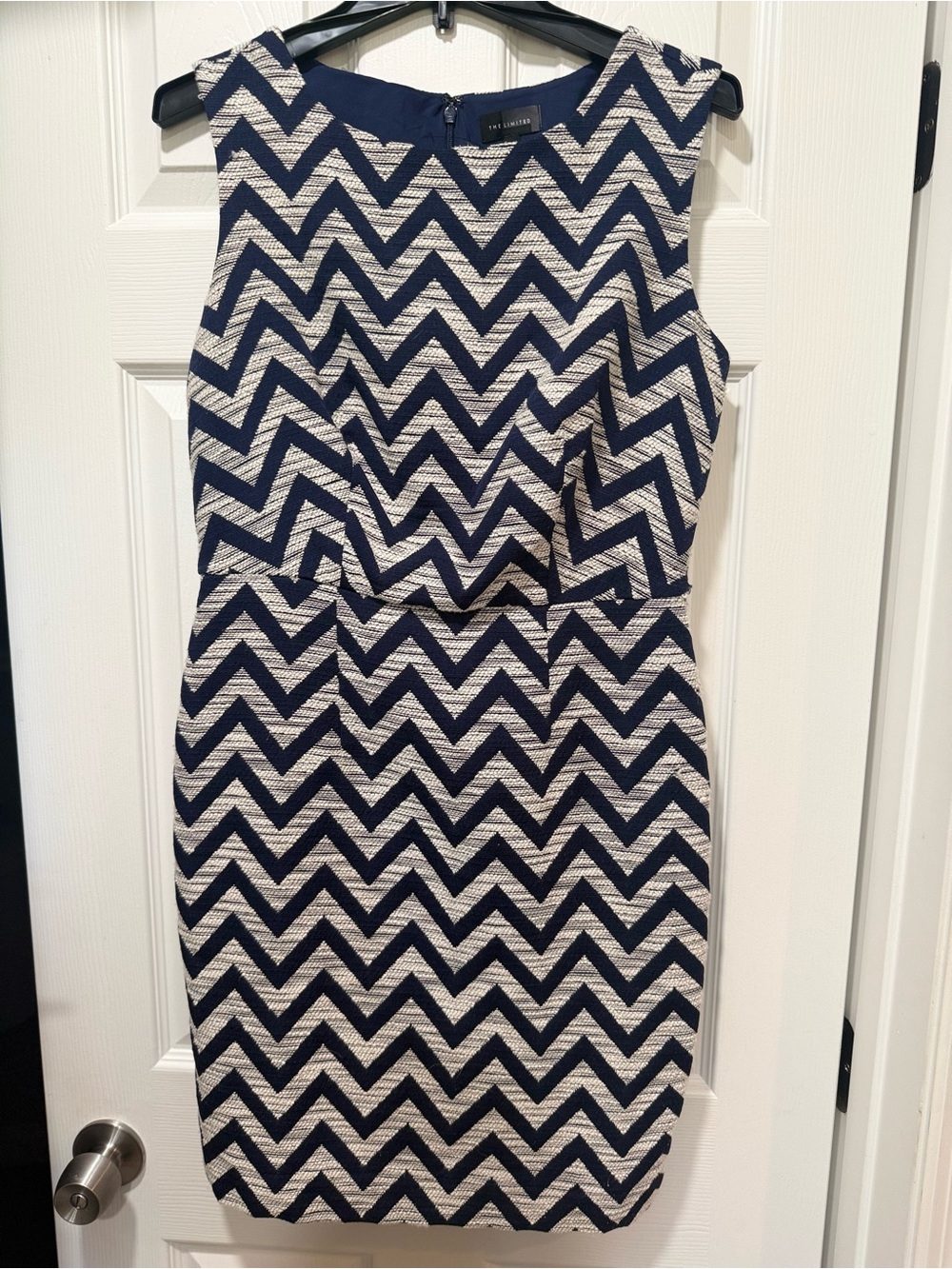 The Limited Navy and Cream Chevron Midi Sheath Dress